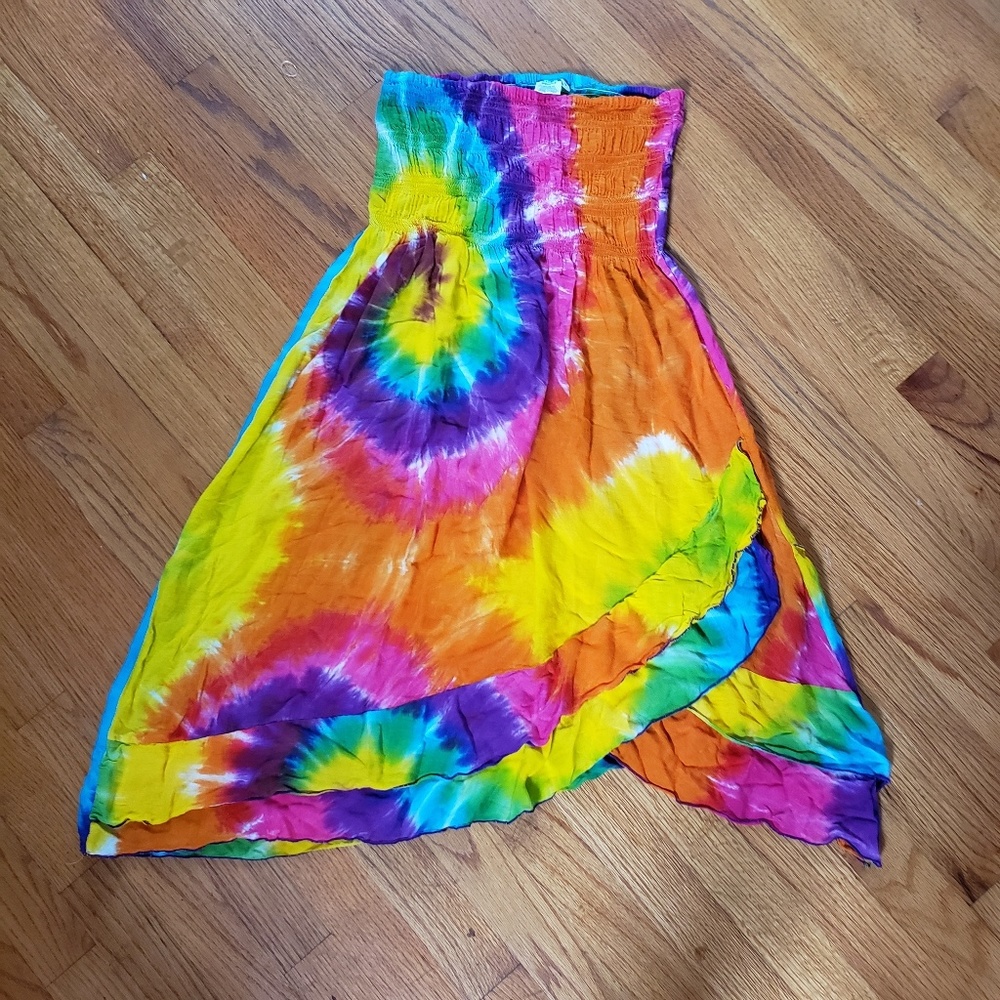 Peaceful People rainbow tiedye strapless dress
